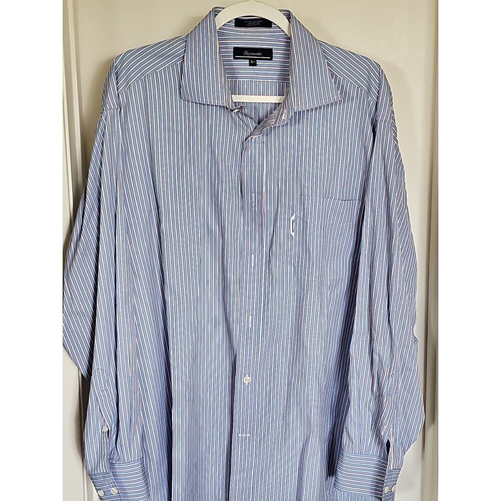 Faconnable Men Size L Blue Striped Cotton Long Sleeve Button-up Shirt